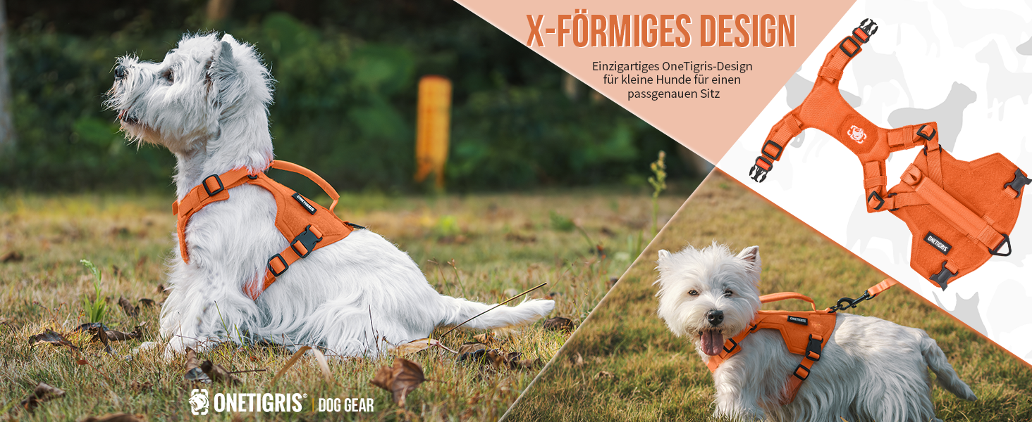 Нашийник для собак OneTigris MINI Trooper, оранжевий, XXXS, з повідком 150 см, 2 положення для буксирування