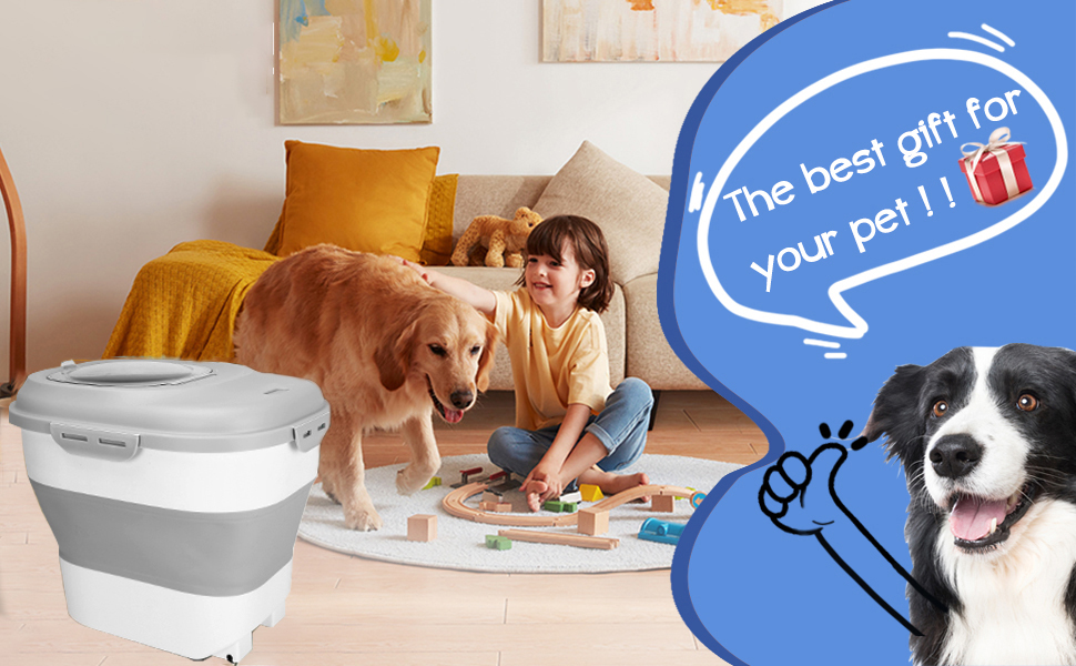 Контейнер для корму для собак та котів, 12-15 кг, з герметичним закриттям та кришкою-відкидним механізмом, на колесах