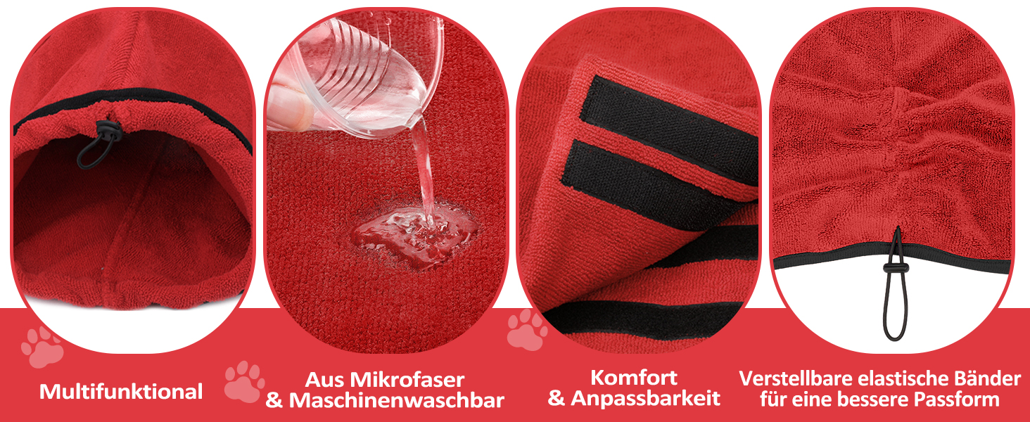 Рушник для собак з мікрофібри, рушник для собак середніх та великих порід, швидковисихаючий, рушник для собак з клямками (Dunkel XXL) (2XL, Червоний)