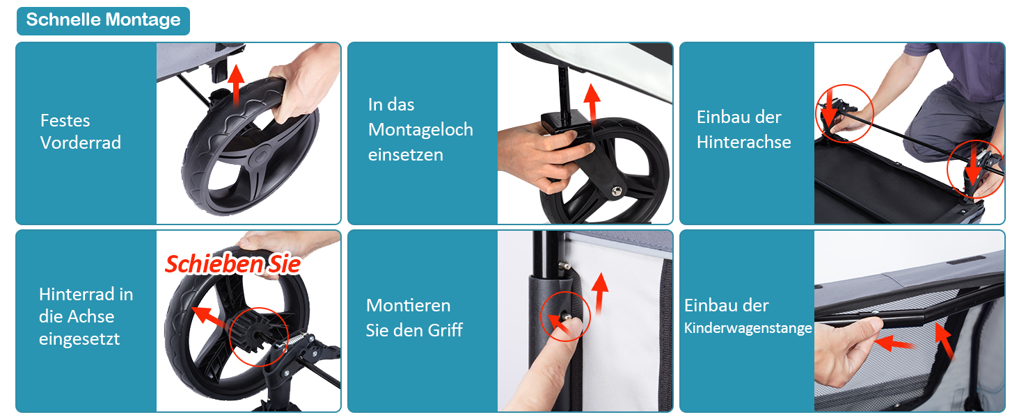 Візок для собак Ownpets XL для великих собак до 70 кг, з місткою сумкою, регульованою ручкою, дихаючим мережем, складний, 4 гумові колеса