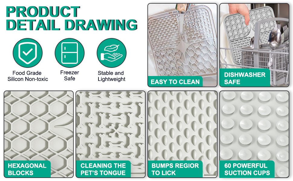 Килимок-лизун для собак та котів, 20 см, з міцними присосками для зняття тривоги та розваг, для купання та дресирування, лопатка та щітка, 2 шт. (фіолетовий та сірий)