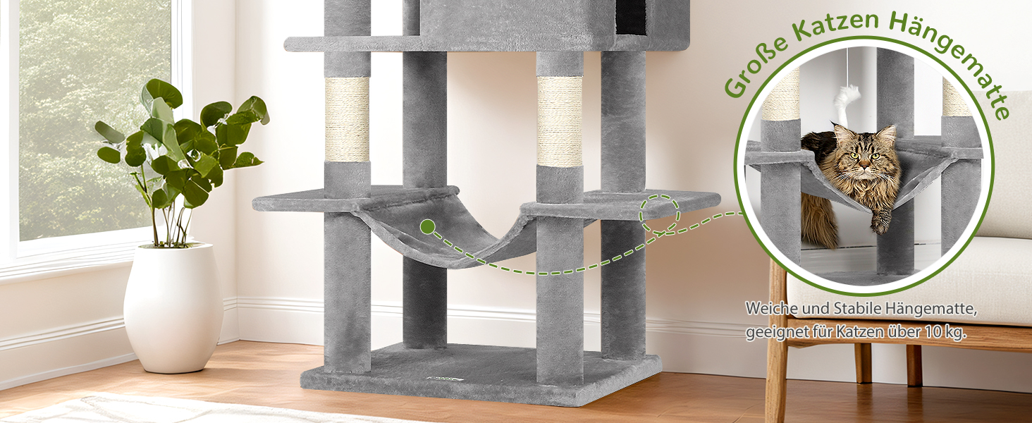 Драбина для котів Globlazer Kaktus XXL 195 см з 2 будиночками, 2 стійками, гамаком 50*33 см, кошиком. Стабільна драбина для кількох котів.