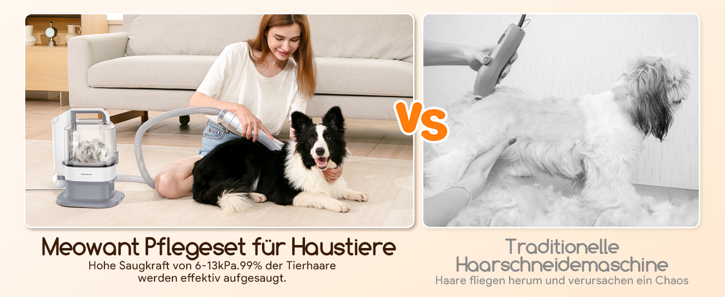 Машинка для стрижки собак Meowant з пилососом для шерсті: 3.2 л, тиха, 5 професійних насадок для догляду та прибирання