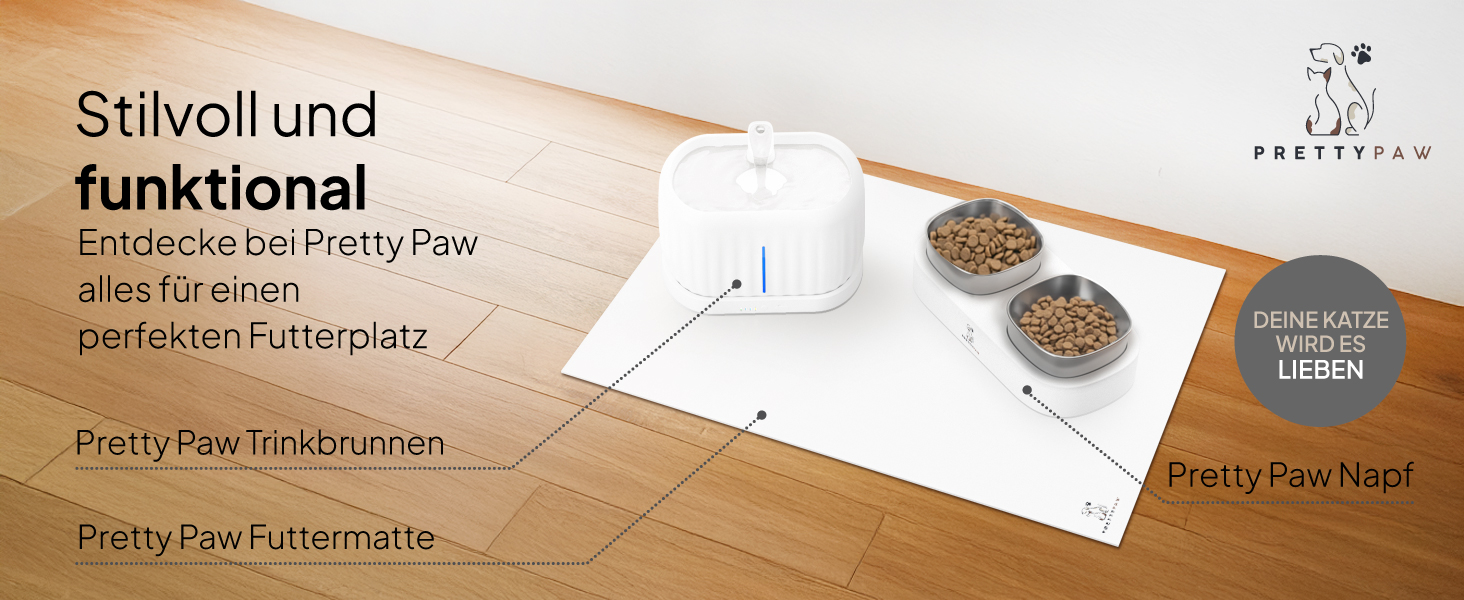 Підкладка під миску для кота Pretty PAW® 60x40 см - неслизька та водовідштовхувальна | Аксесуар для фонтанчика та миски Pretty Paw | Захист підлоги від бруду та води (Білий, Extra Wide)