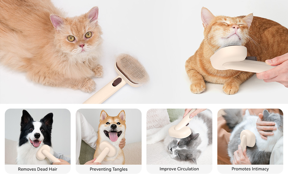 Щітка для котів Aumuca з кнопкою випуску шерсті, довговічна, для короткої та довгої шерсті, видаляє відмерле волосся та масажує (коричнева)