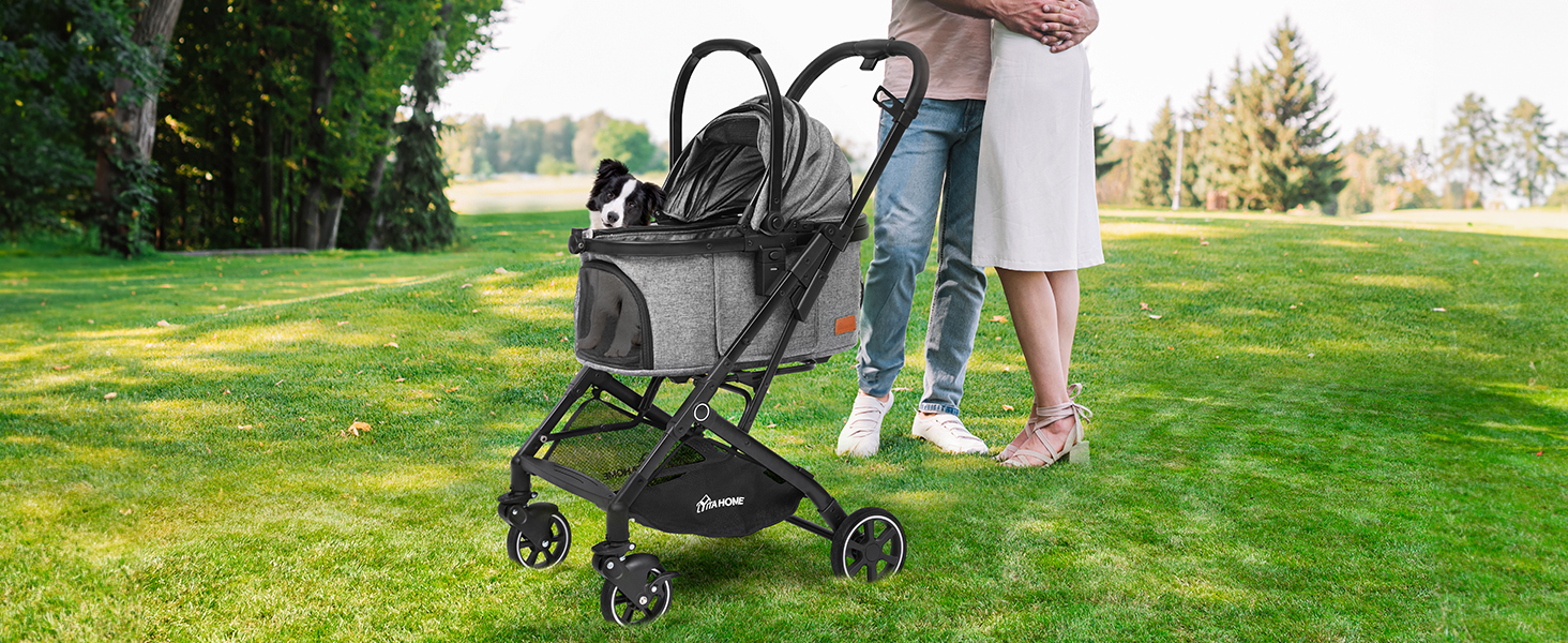 Візок для собак YITAHOME - переносна коляска для маленьких собак та котів (до 15.9 кг), сірий