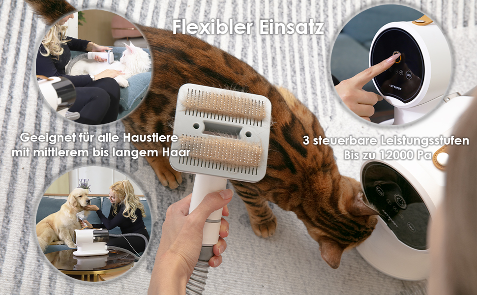 Електронська машинка для стрижки собак AstroPet з пилососом, тиха машинка для грумінгу з 5 насадками для собак та котів, контейнер для пилу 2 л