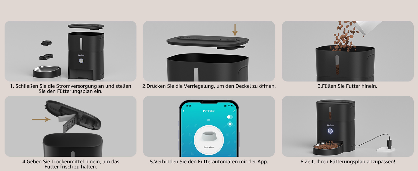 Автомат годування котів Balimo 3L з Wi-Fi, інтелектуальний диспенсер для котів/собак, з підсвічуванням та мискою з нержавіючої сталі 304, керування через додаток, 1-10 прийомів їжі на день, білий/чорний