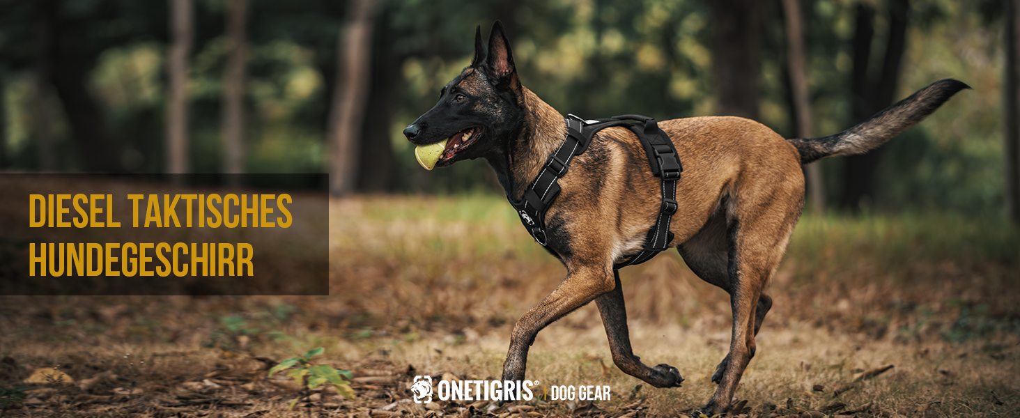 Шлейка для собак OneTigris Diesel, тактична, чорна, розмір L, м'яка підкладка, з ручкою та 3 D-кільцями, для середніх та великих собак
