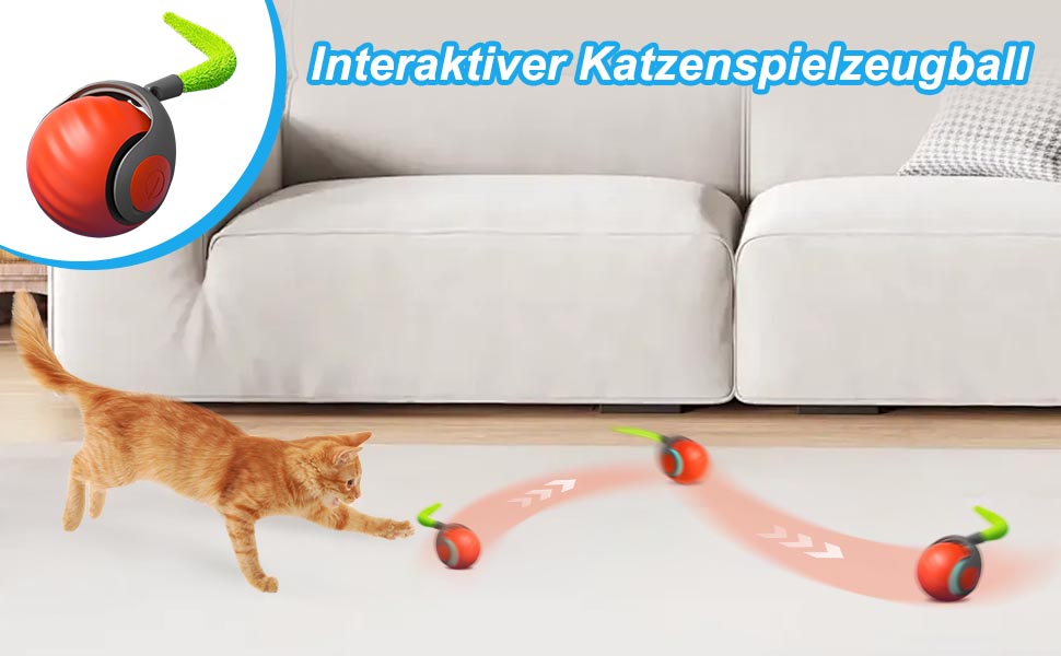 Інтерактивна іграшка для котів - м'ячик з фешкою, акумуляторний, 2 режими, автоматичний, для дому, оранжевий