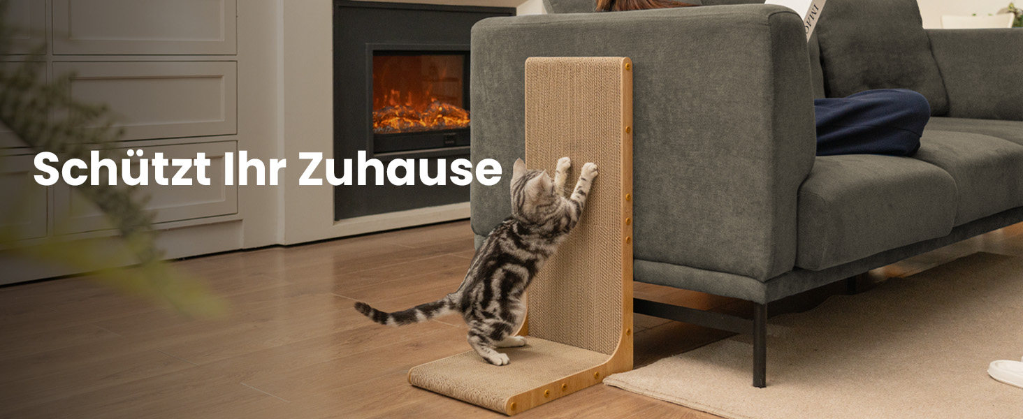 Кігтеточка для котів Conlun L-подібної форми, 58 см, настінний монтаж, вертикальна поверхня для дряпання, міцна картонна поверхня для захисту меблів, велика, біла (2 шт., світле дерево)