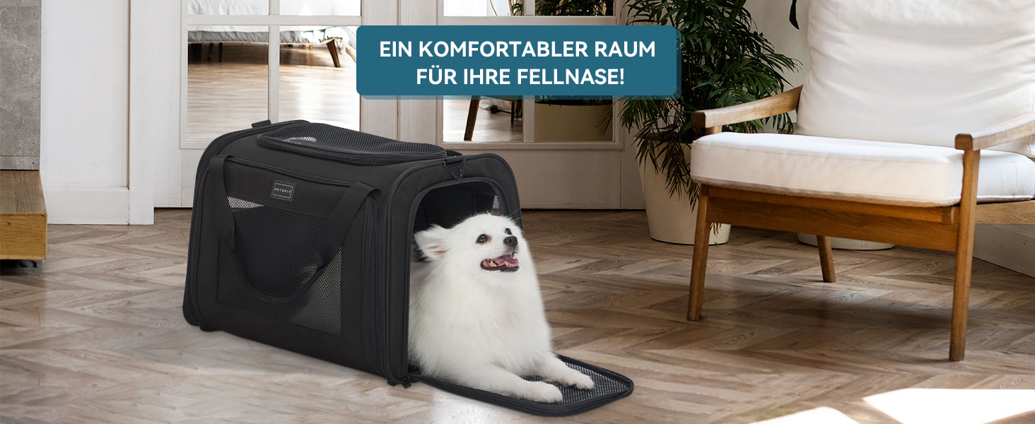 Транспортна сумка для котів та собак Petsfit - складана переноска для тварин з м'яким килимком, 47.5 x 33 x 33 см, чорна