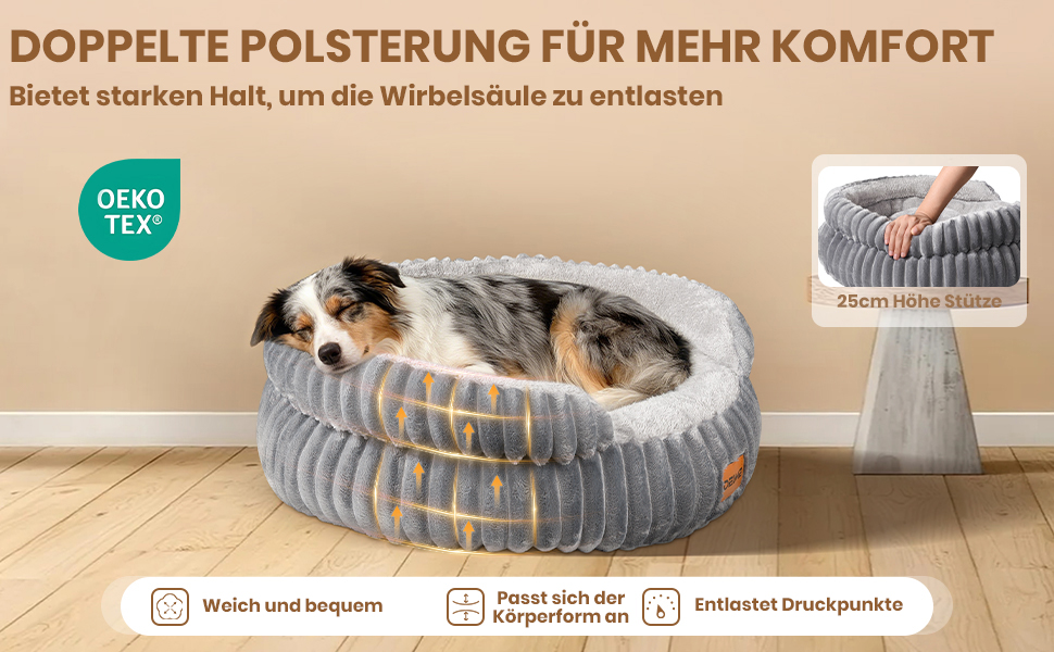 Ортопедичне ліжко для собак Deime, м'яке кругле ліжко, миється, собаче ліжко з знімним підкладом для двостороннього використання, кошик для собак, неслизький килимок для собак маленьких та середніх порід