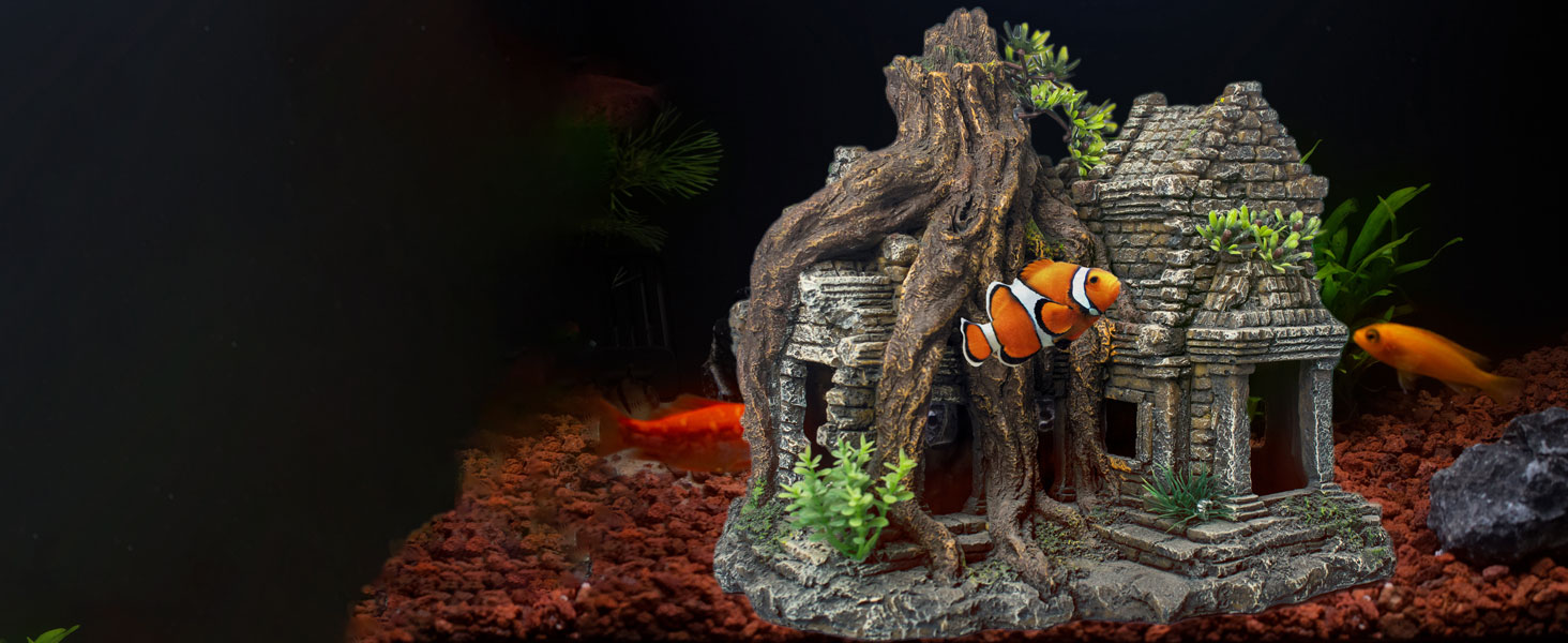 TAOMYPETS Декор для акваріума з дерева та епоксидної смоли, орнамент для акваріума, акваріумна прикраса для риб, модель F