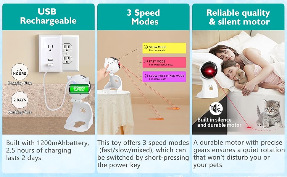 Інтерактивна лазерна іграшка для котів Petiepaw, автоматична, USB, 3 режими швидкості