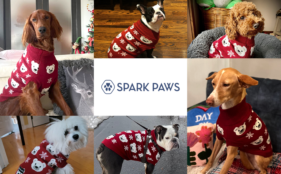 Пуловер для собак Spark Paws з ведмедиком полярника, розмір L (7-10 кг) - теплий в'язаний пуловер для маленьких, середніх та великих собак, включаючи Французьких Бульдогів
