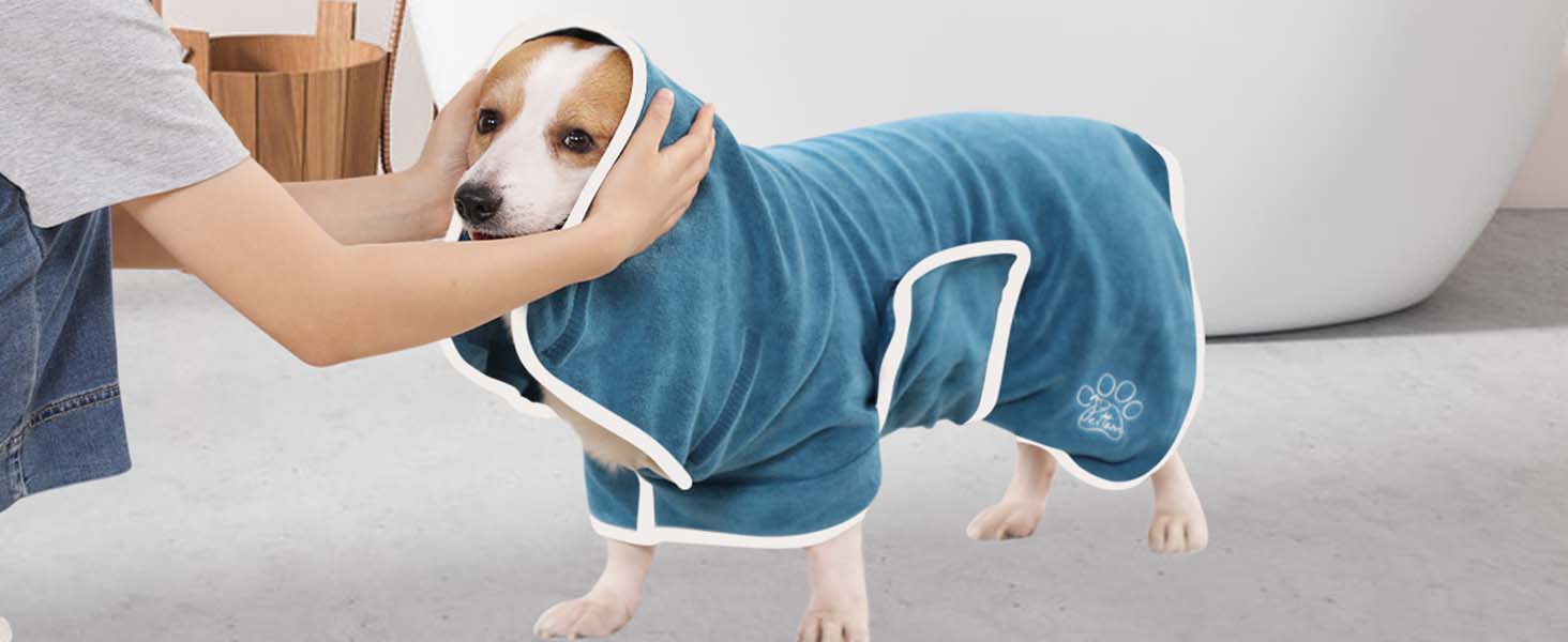 Рушник для собак PETTOM, блакитний, розмір M, мікрофібра, з клямками