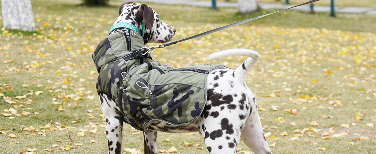 Водонепроникний зимовий одяг для собак, теплий куртка для собак з отвором для шлейки, для малих, середніх та великих собак, військовий камуфляж, з світловідбиваючими смугами, блискавка, XL