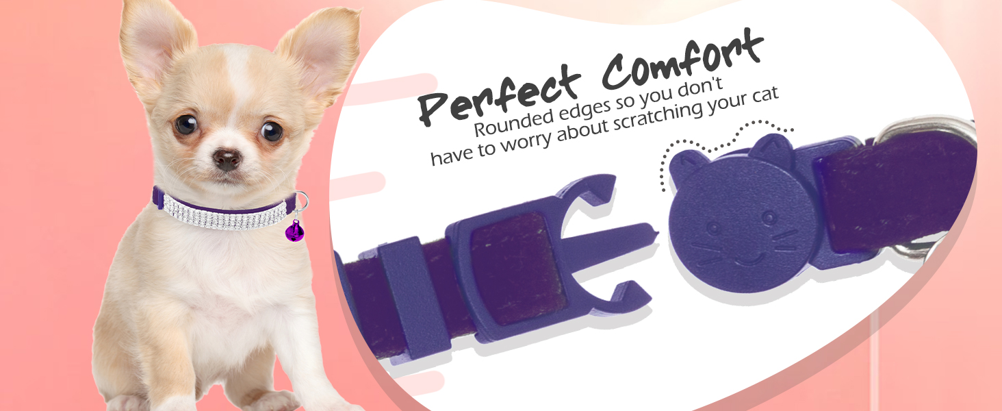 Нашийник для котів ExPawlorer з дзвіночком та стразами, м'який оксамит, безпечний, регульований, для котів та маленьких собак, 2 шт. (чорний та фіолетовий), 9'-12'