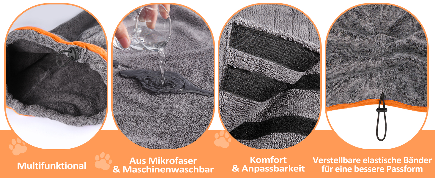 Рушник для собак та котів з мікрофібри, сірий, середній/великий розмір, швидко сохне, супер вбираючий