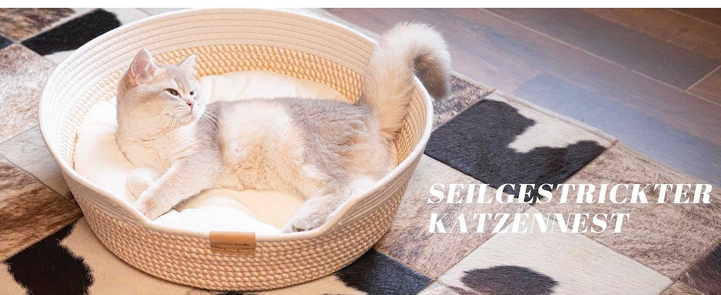 Килимок для котів CheerPals з подушкою, 47 см, бавовняне плетене ліжко, для сну, універсальний, підходить для всіх котів