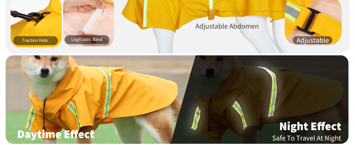 Дощовик для собак PETCUTE з капюшоном, водонепроникний, з світловідбиваючими смугами, регульований, для малих, середніх та великих собак, рожевий S