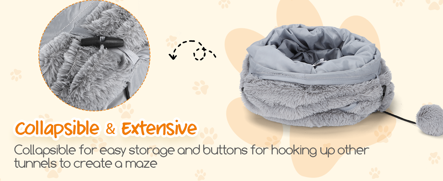 Туннель для котів Nobleza, 3-ходовий, розкладний, з іграшкою-м'ячиком, сірий (D25*L108cm)