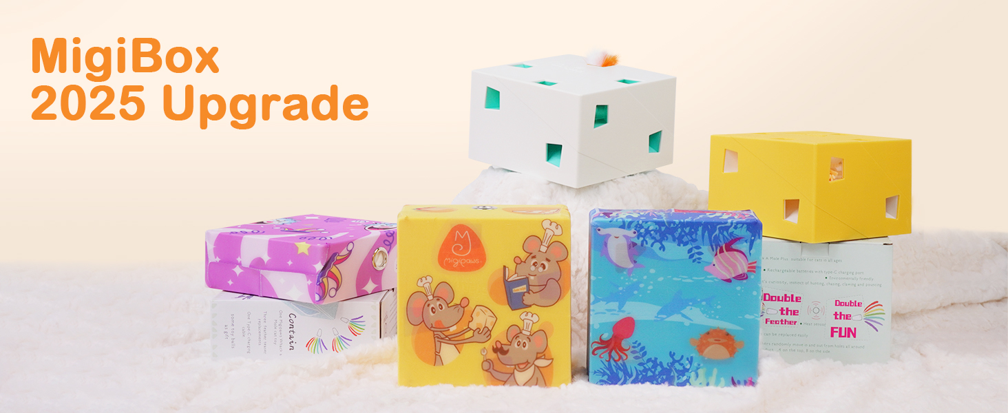 Інтерактивна іграшка для котів Migipaws 3 в 1: MigiBox з 12 отворами, електрична, з підсвічуванням, паперова, для розваги котів, перезаряджається