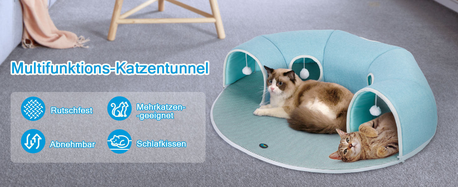 Туннель для котів Ownpets з ліжком, килимком-охолоджувачем та іграшкою, діаметр 25 см