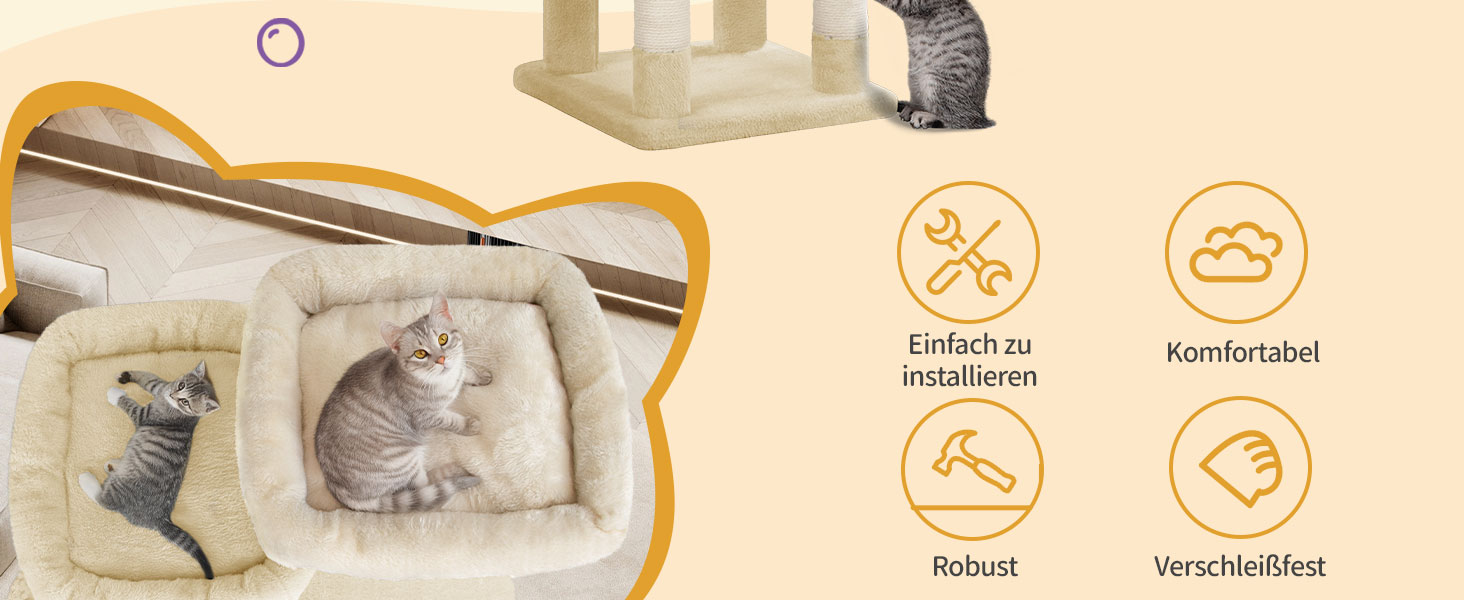 Драбина-кіготь для котів Hzuaneri, 159 см, з 8 стовпчиками, 3 платформами, 2 хованками, кошиком, плюшевими кульками та мотузкою з сизалю. Підходить для котів різних розмірів. MS15918LG (Бежевий)