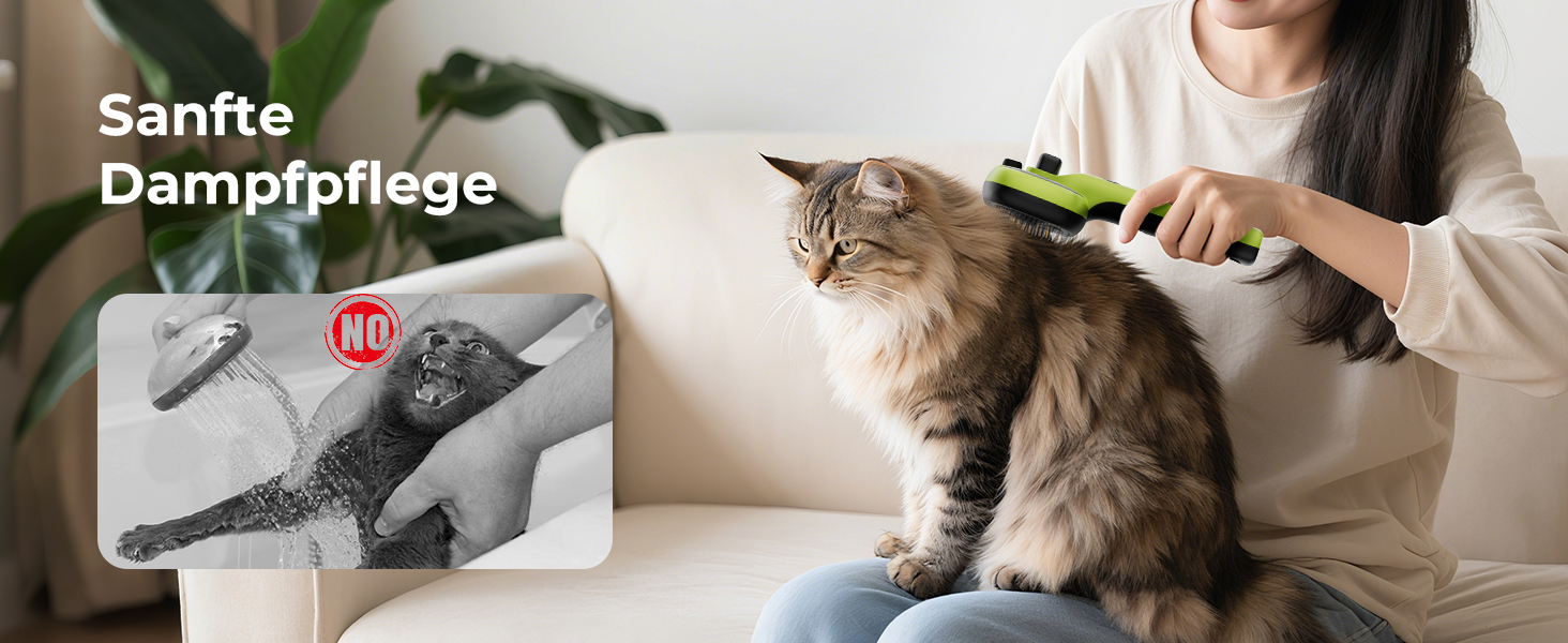 Побутова щітка для котів Pecute з парою та спреєм, багатофункціональна, для довгошерстих котів та собак, великий резервуар для води, масажна щітка, тільки прохолодний туман (зелена)