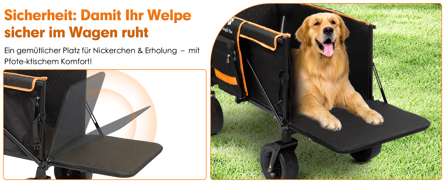 Візок для собак Snagle Paw з заднім люком та рампою, великий, складний, для великих та середніх собак, з регульованою ручкою та стоянковим гальмом, 4 колеса для прогулянок, джоггінгу, подорожей, до 90 кг, чорний/помаранчевий