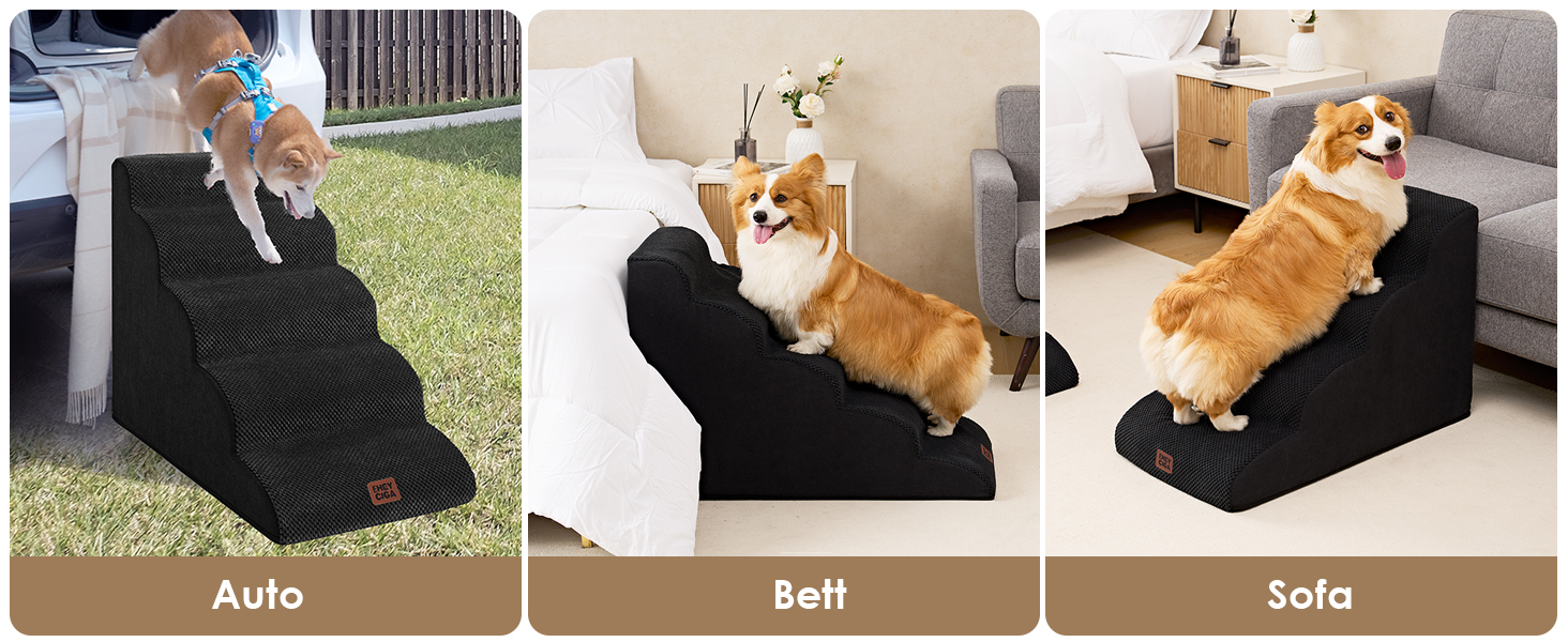 Сходинки для собак EHEYCIGA: 50 см, 4 сходинки, для маленьких собак, на диван/ліжко, з високощільним губчастим матеріалом, знімний та миючий чохол, антиковзне покриття, сірий (40 x 50 x 30 см)