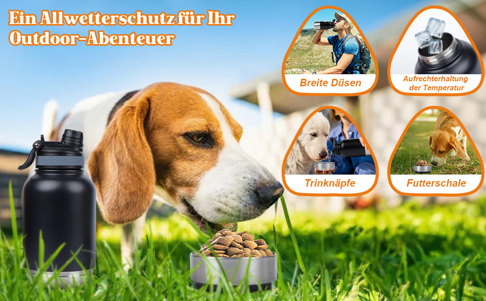 Водяна пляшка для собак на прогулянках, 1000 мл, нержавіюча сталь, з портативною мискою. Ідеально для подорожей та активного відпочинку.