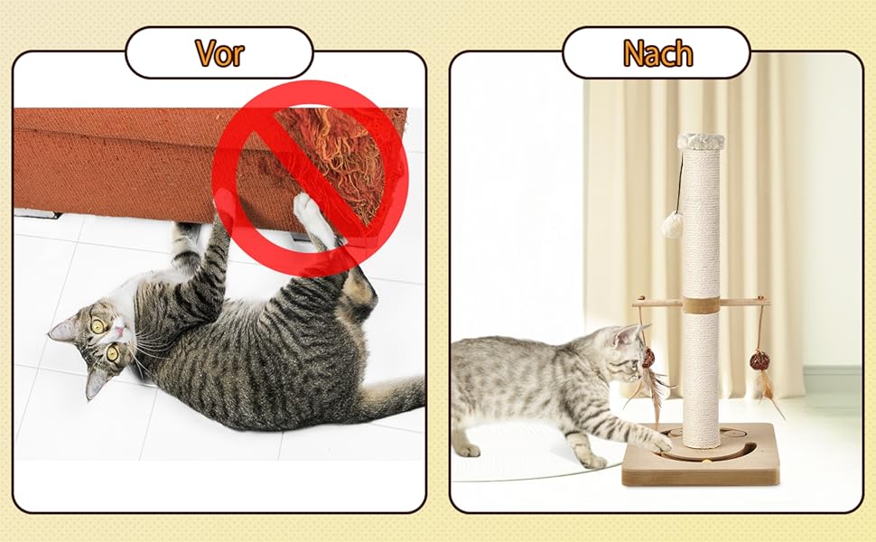 Котячий кігтеточильний стовпчик AUSCAT з інтерактивними іграшками, 63 см, бежевий