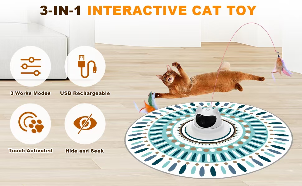 Інтерактивна іграшка для котів 3-в-1 Spessn: хованки, пір'я, лазерний вказівник. Електрична іграшка-головоломка для котів будь-якого віку. Біло-червоний колір, Ximi