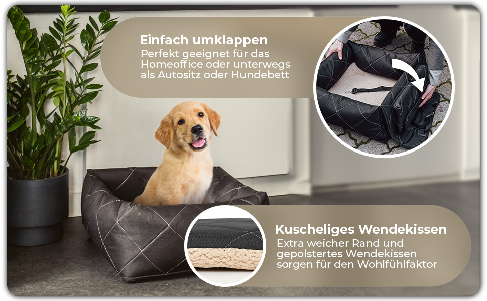 Автокрісло для собак середнього розміру Fell&bell, чорного кольору | 2-в-1, зручне та стильне, для подорожей