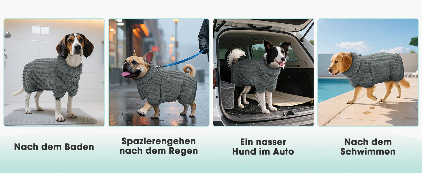 Рушник для собак з мікрофібри, швидковисихаючий, з клямками та регульованою гумкою, можна прати в машині, підходить для великих, середніх та маленьких собак, сірий (XL)