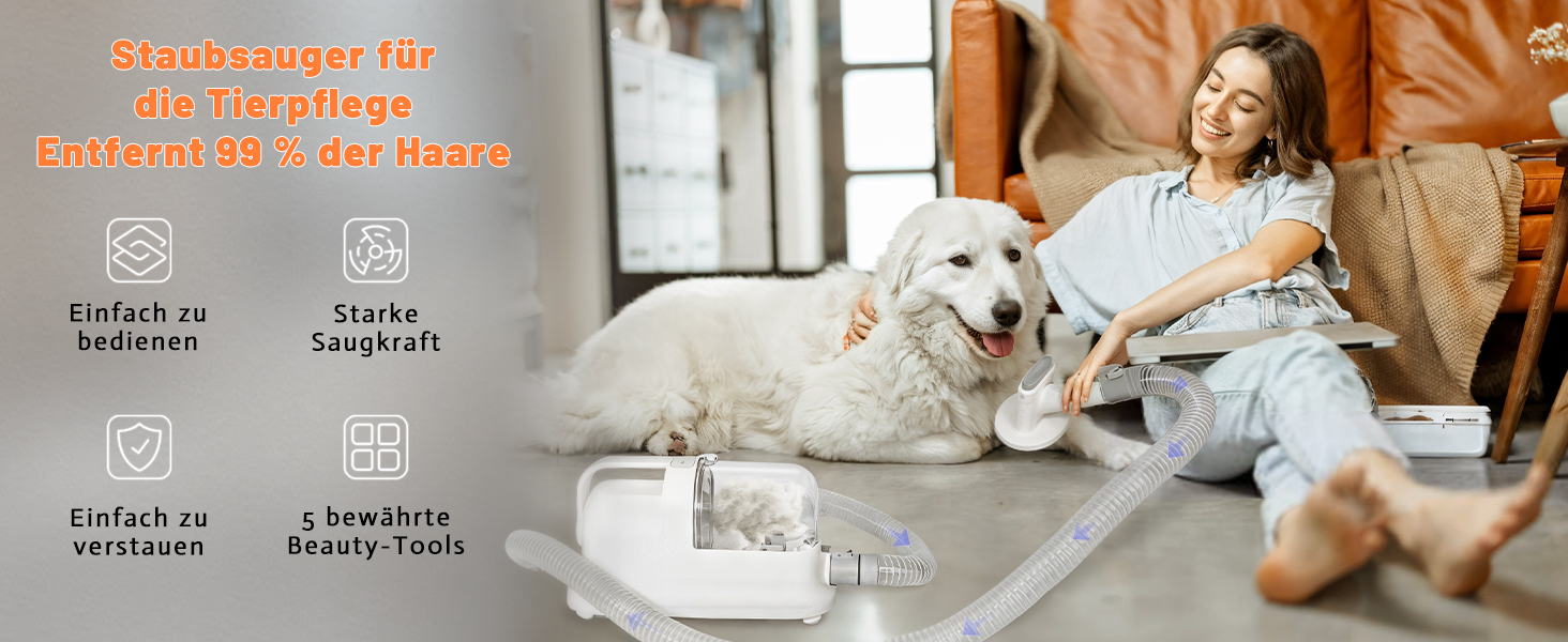 Пылесос для собак и кошек с щеткой, 16000 Па, тихий, удаляет 99.99% шерсти, набор из 6 инструментов для ухода, контейнер 1.5л