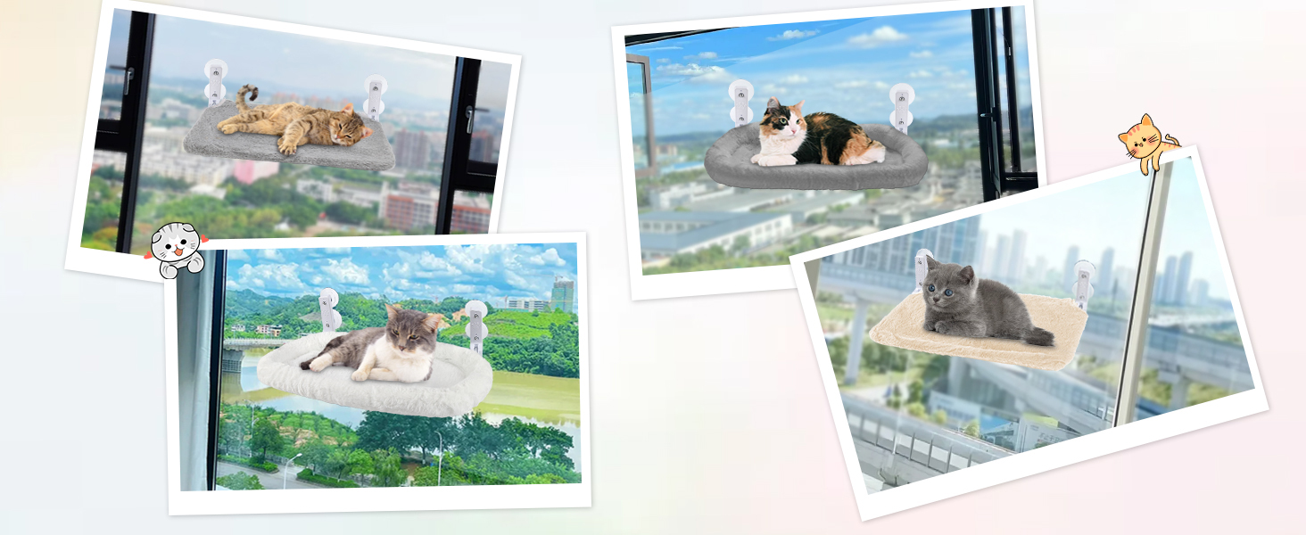 Лежанка для котів Casgee на вікно 60x30 см, гамак для котів з міцними присосками, лежанка для котів на вікно, складане котяче ліжко на вікно, лежанка для котів на підвіконня до 20 кг, гамак для котів на вікно, бежевий котячий лежак XL бежевий