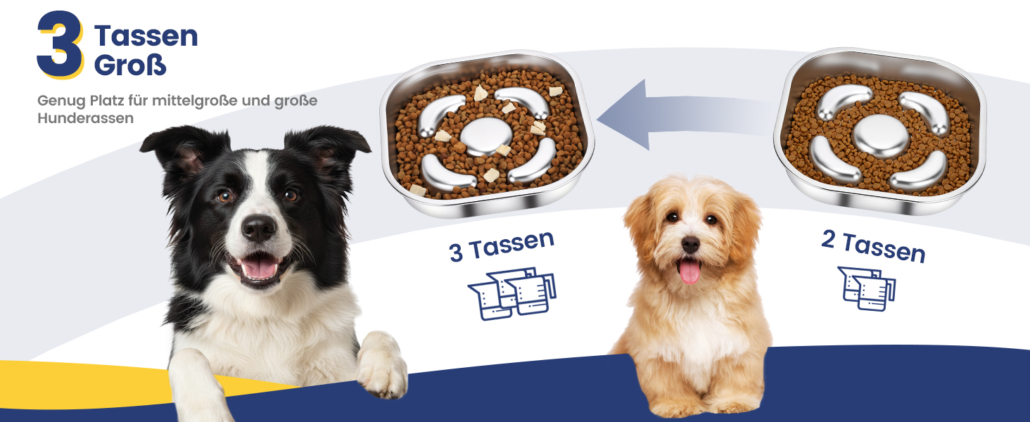 PETTOM Миска для собак протиковтання, нержавіюча сталь, Ø21 см, велика, повільне годування (23*23*4,5 см)