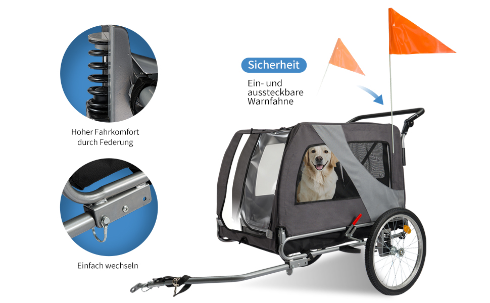Причіп для собак 2-в-1 Hundefahrradanhänger Jogger до 40 кг - легкий, з посиленим дном та прапорцем безпеки