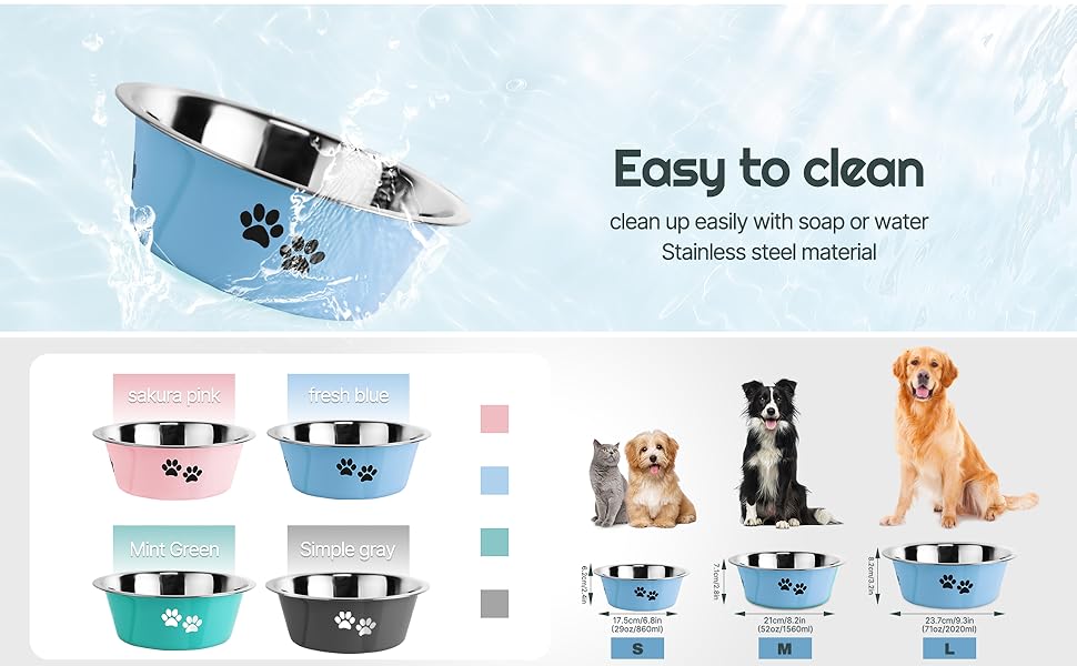 Набори мисок для собак SUOXU з нержавіючої сталі (1560 мл, 2 шт.), миски для води для собак та котів з неслизьким дном, для великих, середніх та малих порід - блакитні
