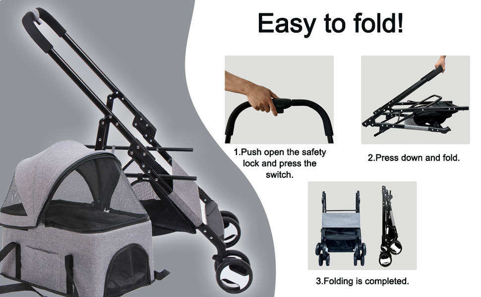 Візок для собак та котів, сірий, до 20 кг, з поворотним колесом та гальмом