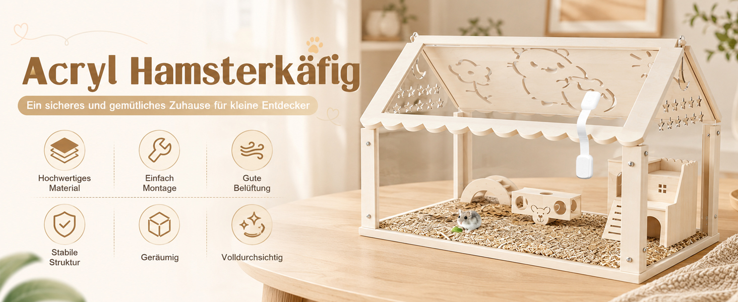 Клітка для хом'яків та дрібних тварин Acryl Hamster Käfig 60x30x40 см з драбинкою, тунелем та міні-будиночком