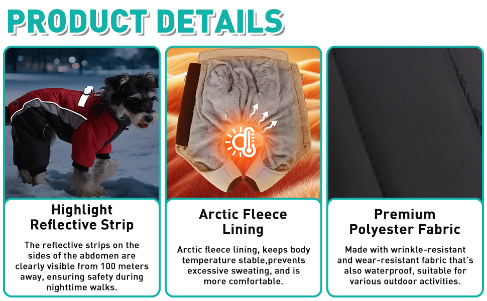 Зимовий теплий куртка для собак, водонепроникний комбінезон на 4 лапи з D-початком та світловідбиваючими смугами (Чорний/Сірий, M)