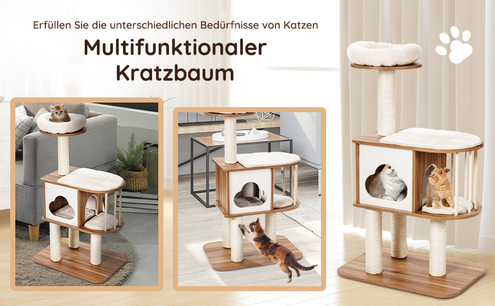 Котячий будиночок GYMAX: стабільний котячий будиночок, котячі меблі, котячий когтетоп, крізь-дерево для котів, висота 117 см (колір: коричневий)