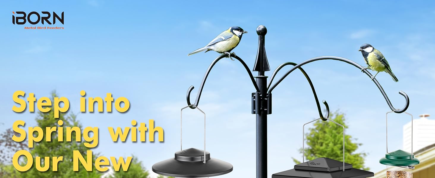 Годівниця для птахів iBorn на відкритий простір – металева годівниця для птахів, 900г місткість, чорна