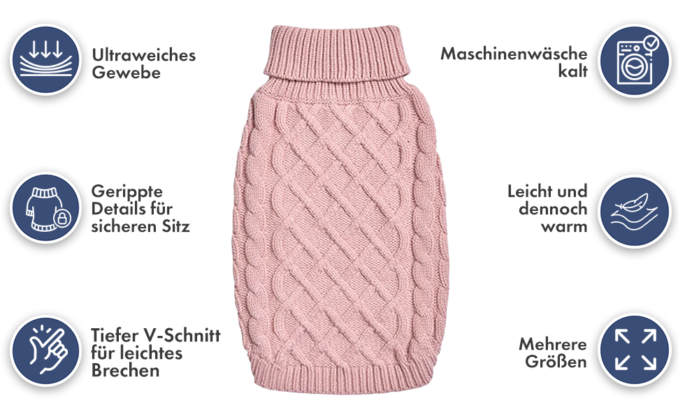 Теплий зимовий пуловер для собак Spark Paws – ультрам'який, еластичний, для французьких бульдогів, пітбулів, (M, Pink Cableknit, 4XL: 34-45kg)