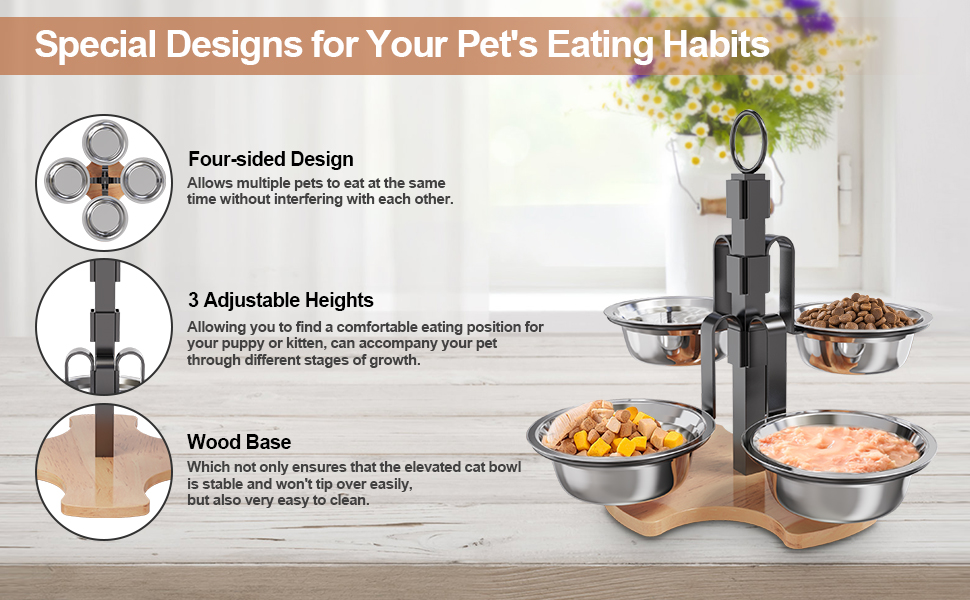 Підвищені годівниці для котів Optyuwah: набір 5 штук з нержавіючої сталі, регульована висота, для води та корму, також підходять для маленьких собак